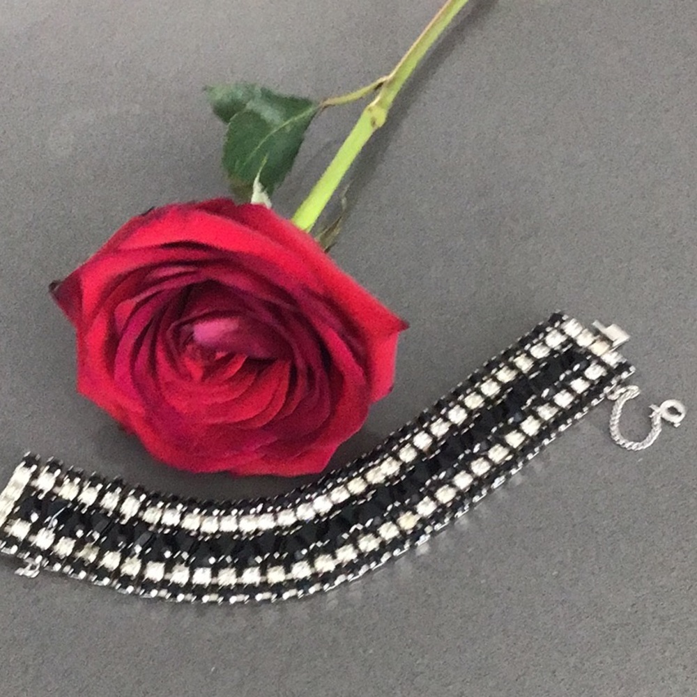 Vintage Black Bracelet Crystal Rhinestone
